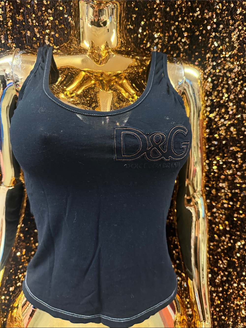 Dolce & Gabbana Black D&G Embroidered Tank